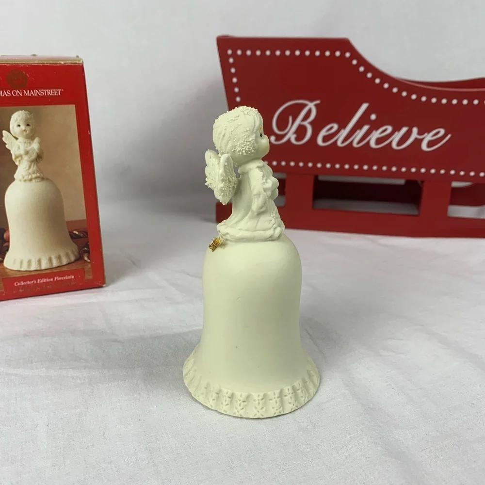 Vintage Holiday Angel Bell Figurine Cream  In Original Box Holiday Decor